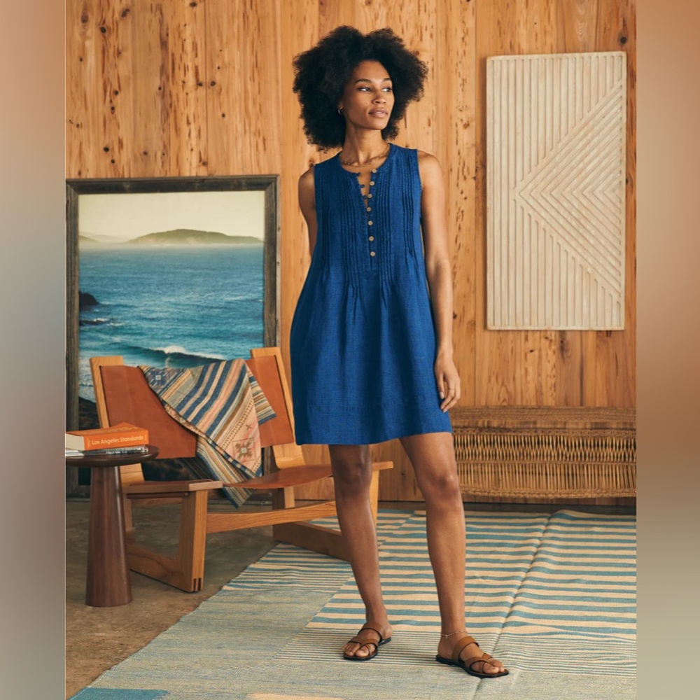 Faherty Sleeveless Navy Blue Button-Front Mini Dress